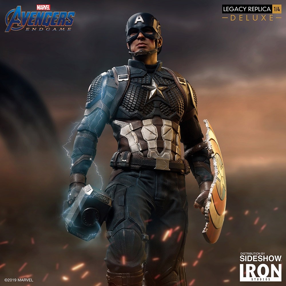 El Capitán América empuña a Mjolnir con la estatua Réplica de Legacy de Endgame Legacy de Iron Studios