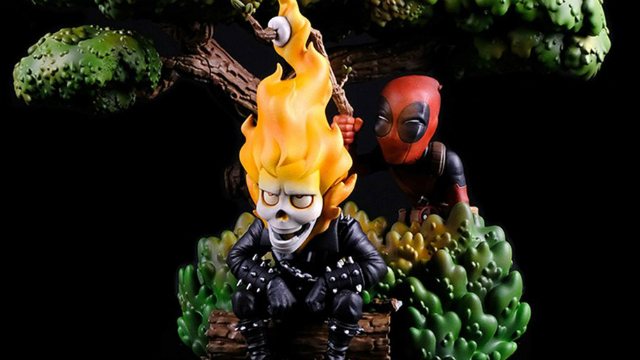 Deadpool toma ventaja divertida de Ghost Rider en este diorama