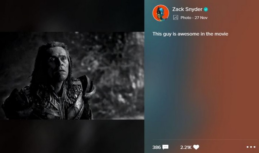 Willem Dafoe en la versión de Zack Snyder de Justice League 3