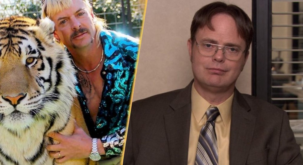 Dwight de Office se convierte en Joe Exotic de la Mafia de los Tigres en una publicación de Rainn Wilson