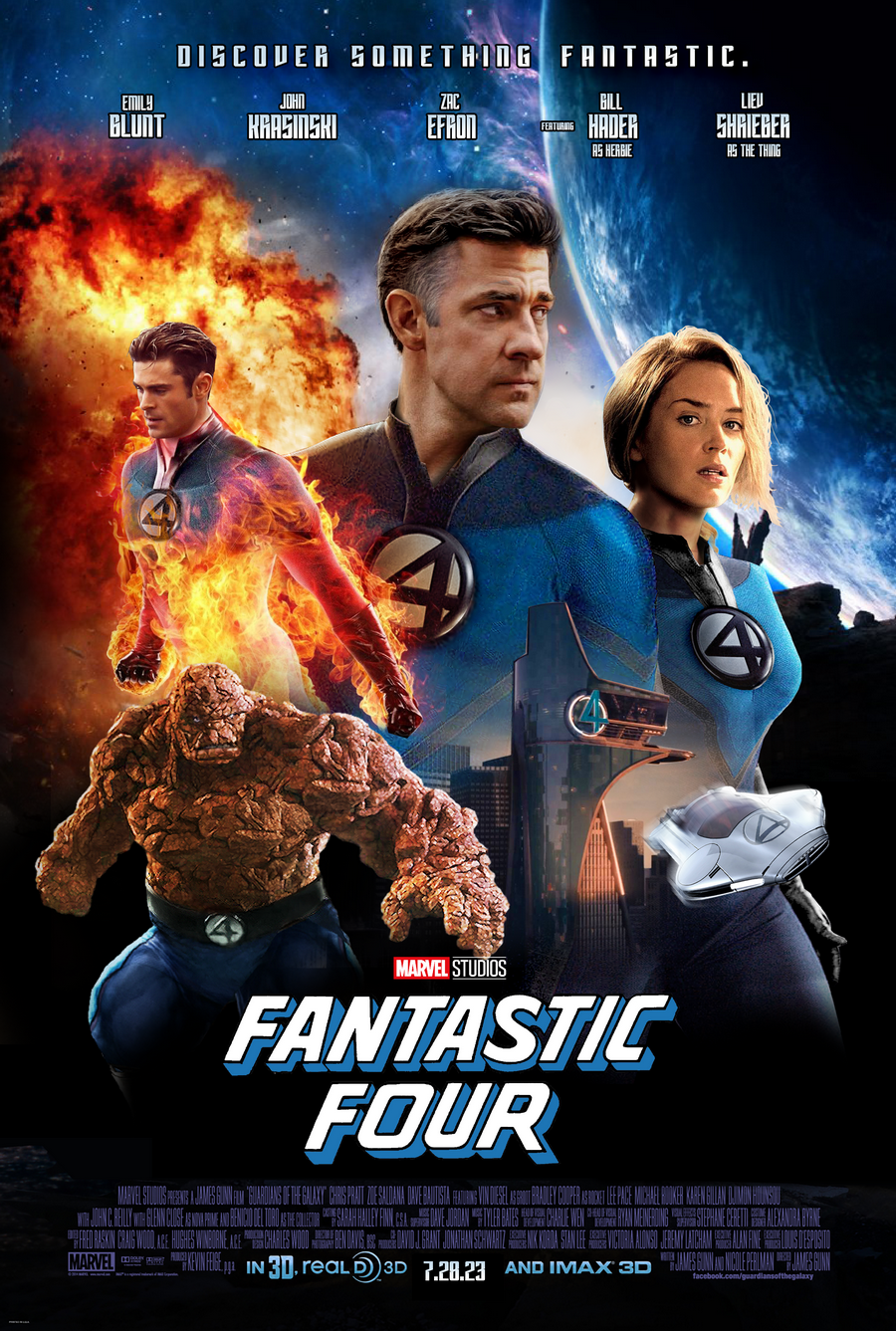 John Krasinski y Emily Blunt en Fantastic Four fan poster
