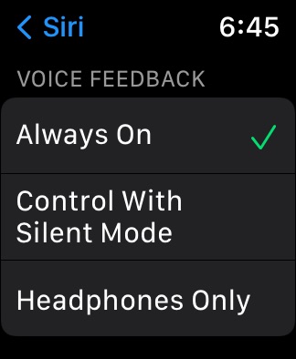 opciones de respuesta de voz en Apple Watch
