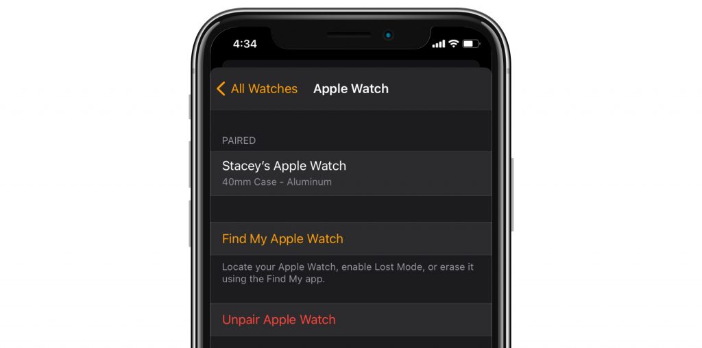 desvincular Apple Watch en Watch en iPhone