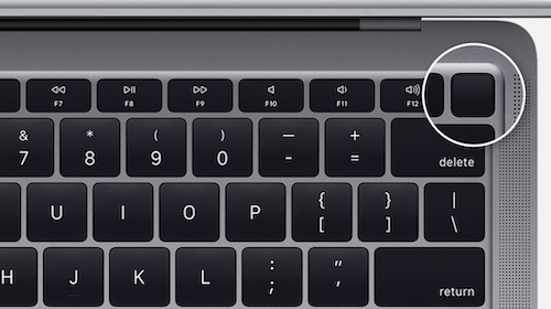 Ubicación del botón de encendido de MacBook Air