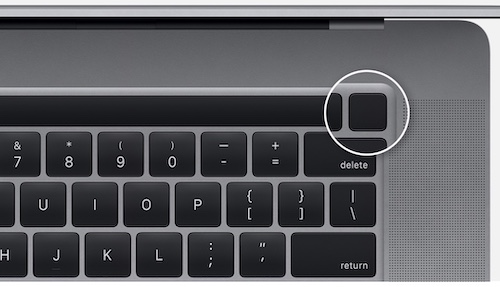 Ubicación del botón de encendido en MacBook Pro que tiene Touch Bar