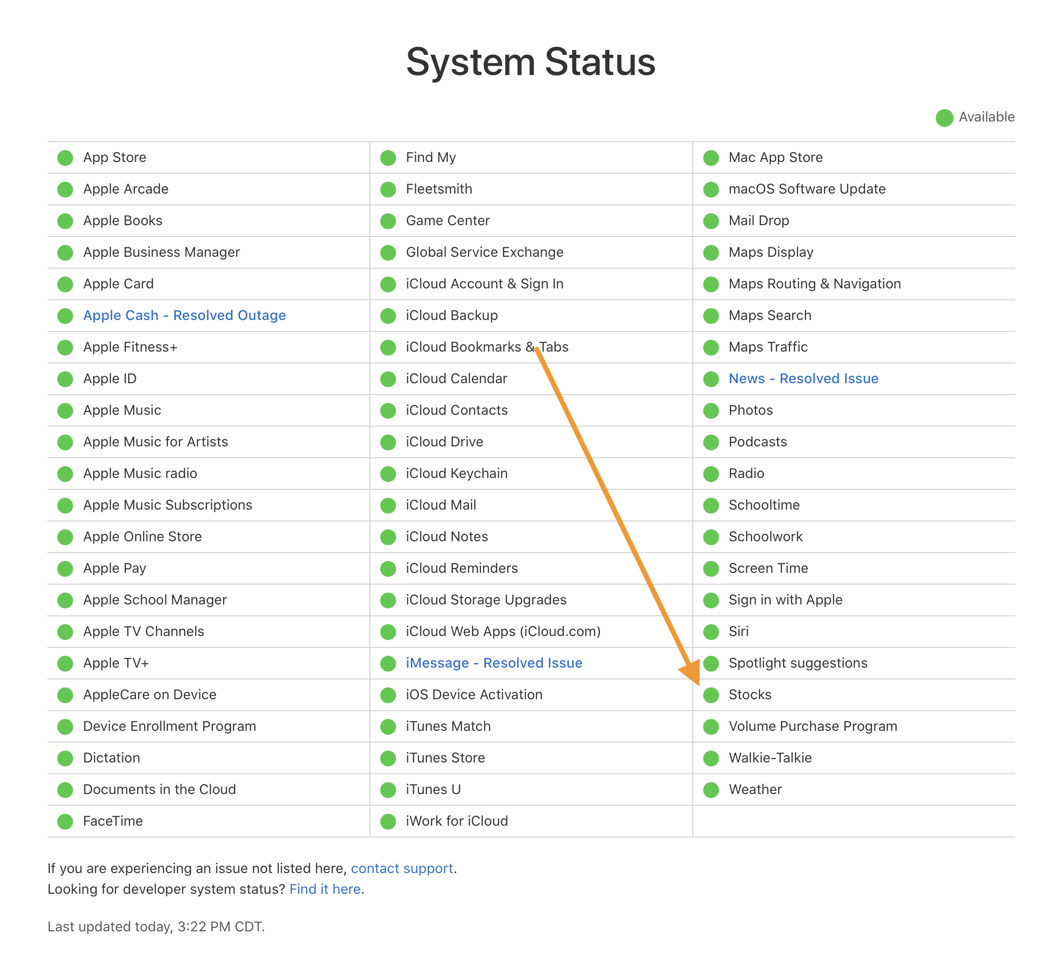 Estado del sistema Apple