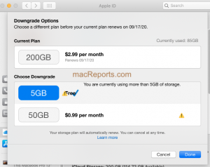 Degradar o cancelar el almacenamiento de iCloud en Mac