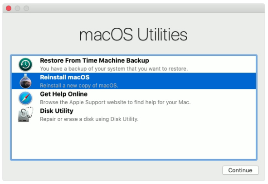 Modo de recuperación de utilidades de macOS