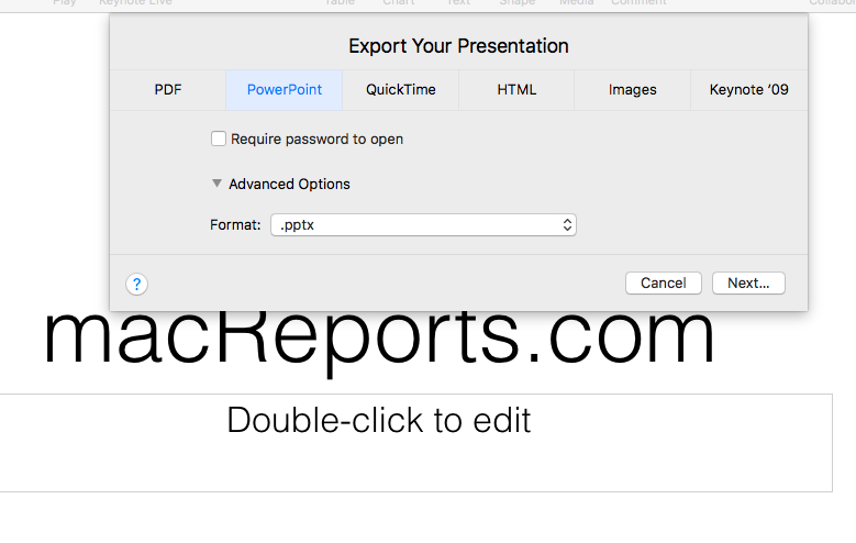 exporta tu archivo de keynote como powerpoint