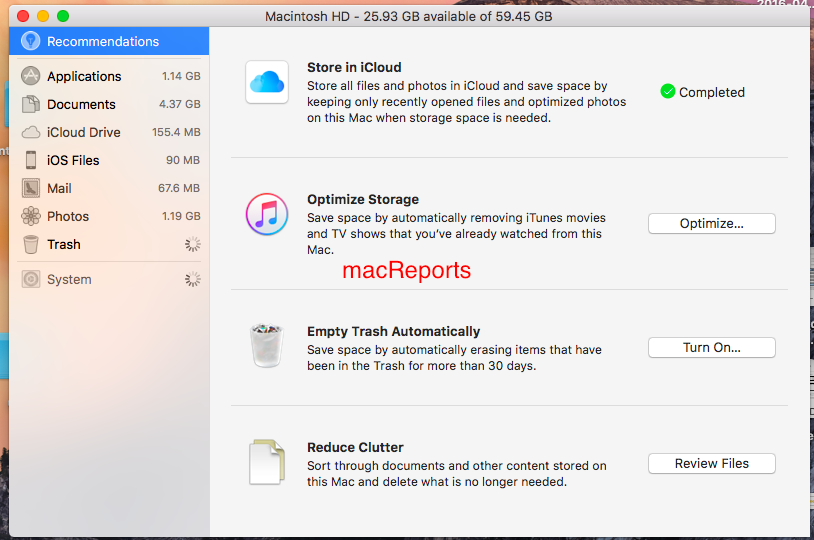 MacOS optimiza el espacio del disco duro