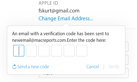 nuevo cambio de correo electrónico de ID de Apple