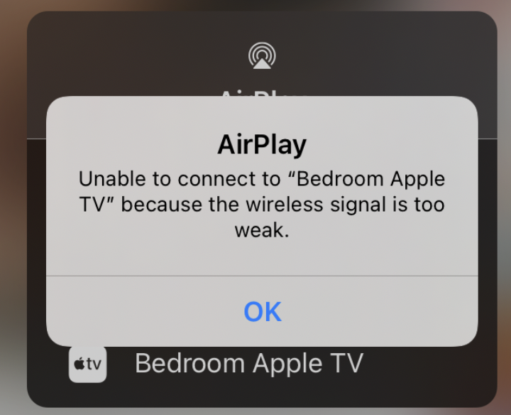 AirPlay: no se puede conectar a "TV" porque la señal inalámbrica es demasiado débil