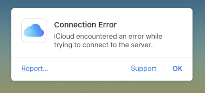 Error de conexión: iCloud encontró un error al intentar conectarse al servidor