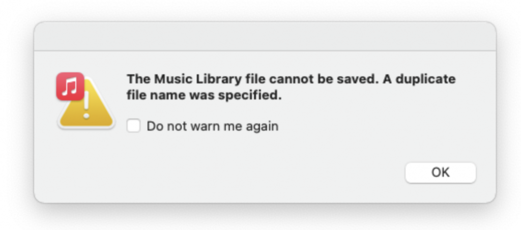 Music Library Cannot Saved error