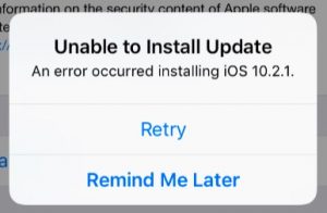 unable to update the ios software
