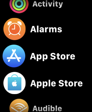 Final de vista de lista de aplicaciones de Apple Watch