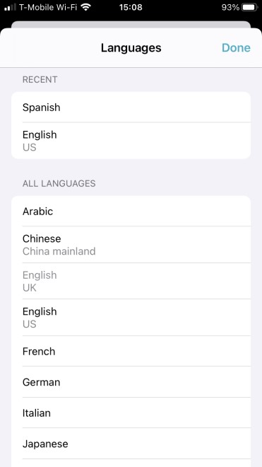 Traductor de Apple para iOS 14 - idiomas