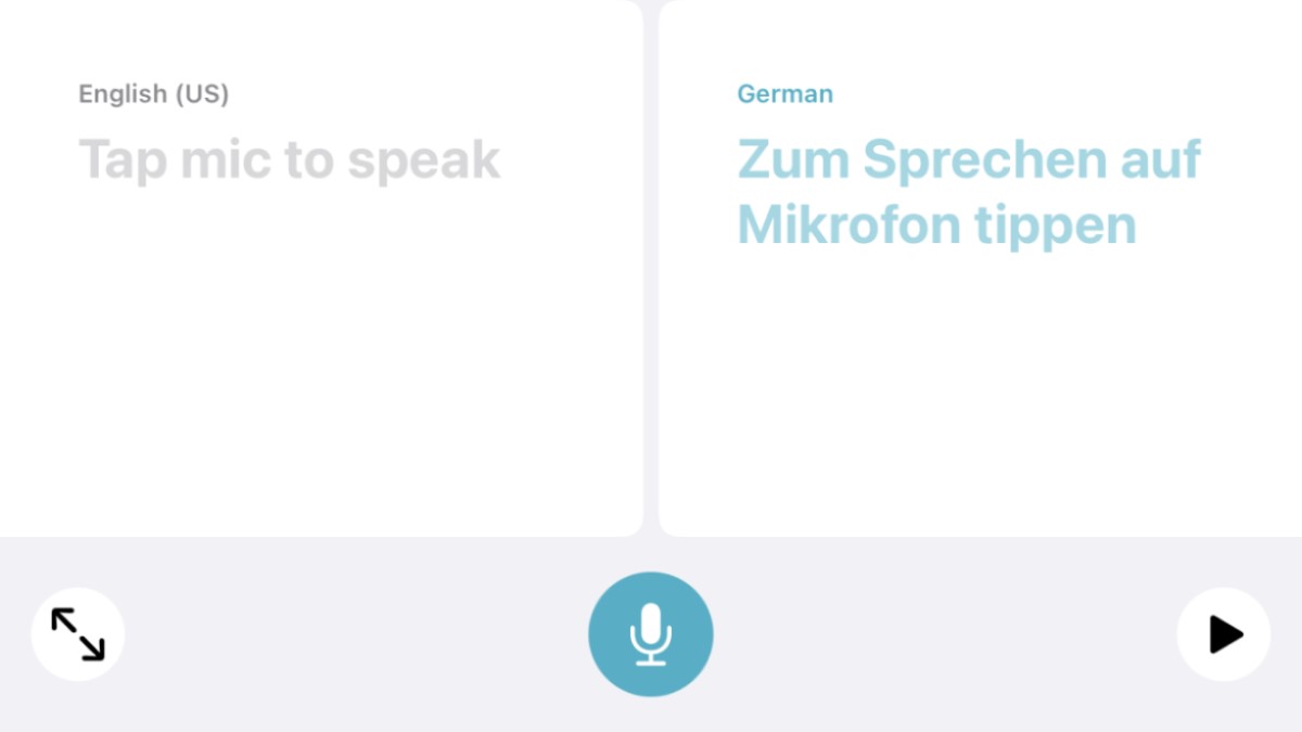 Vista de diálogo de iOS 14 Apple Translate