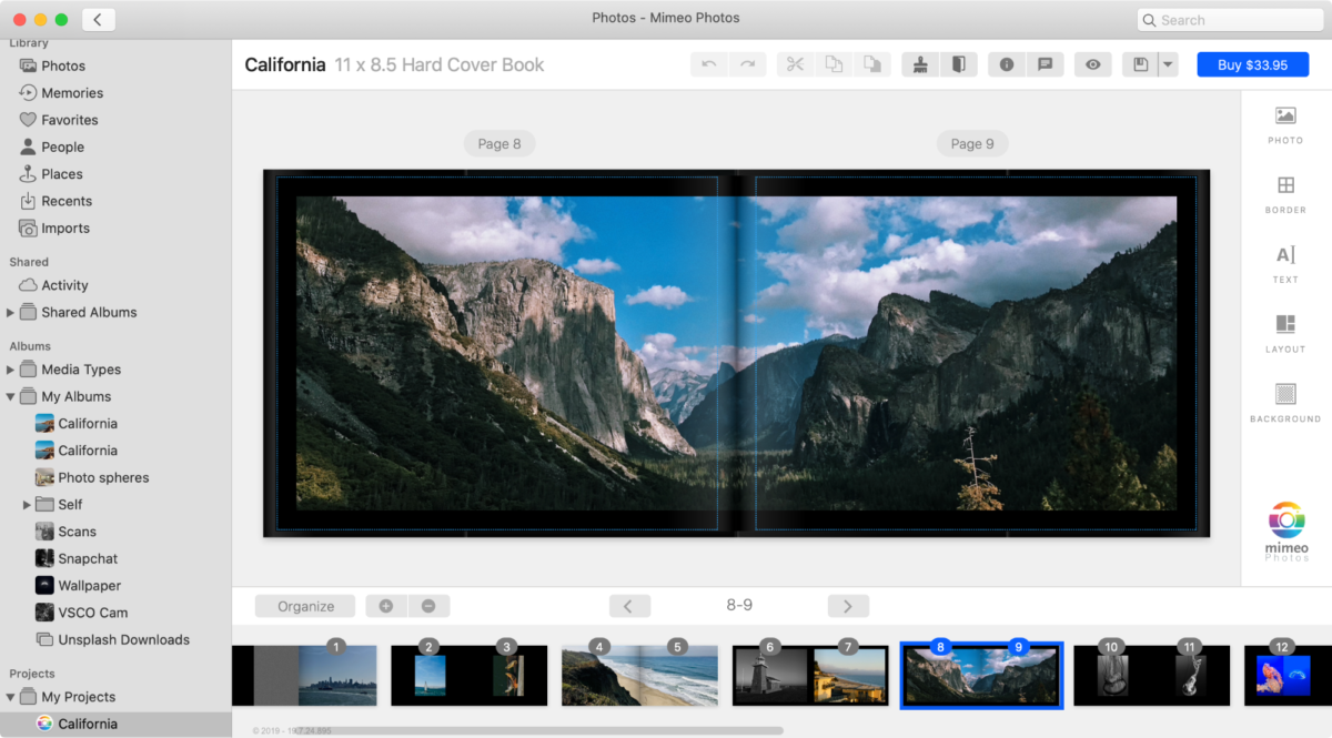 captura de pantalla de fotos mimeo para impresión de fotos mac