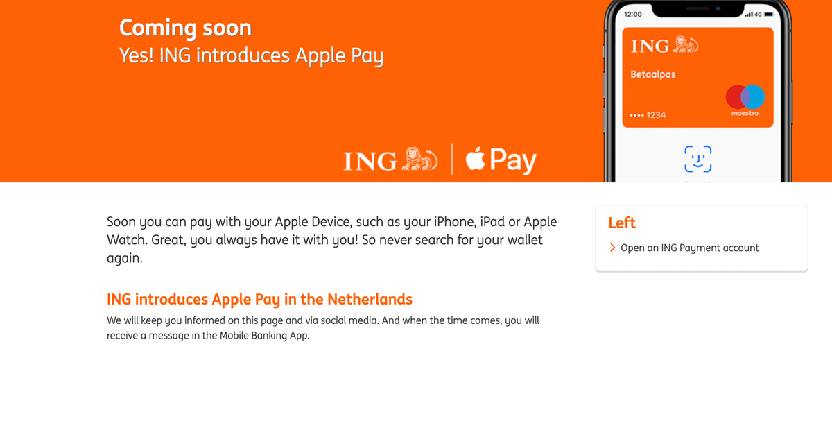 Apple Pay llegará pronto a Holanda, dice ING