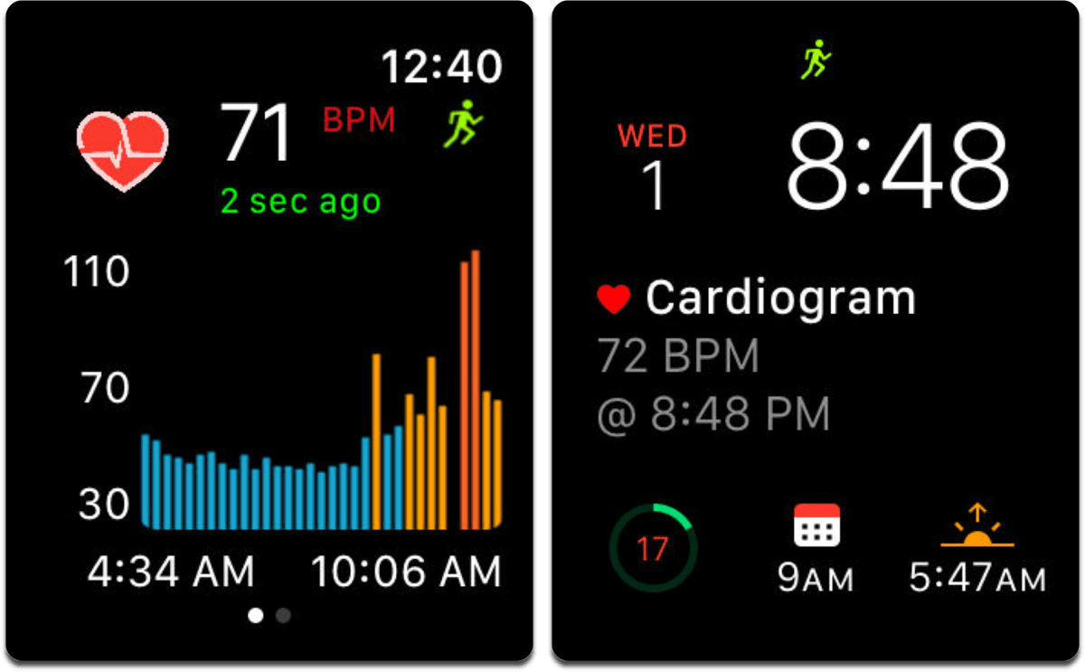 Capturas de pantalla de Cardiogram en nuestra lista de aplicaciones de monitor de frecuencia cardíaca.