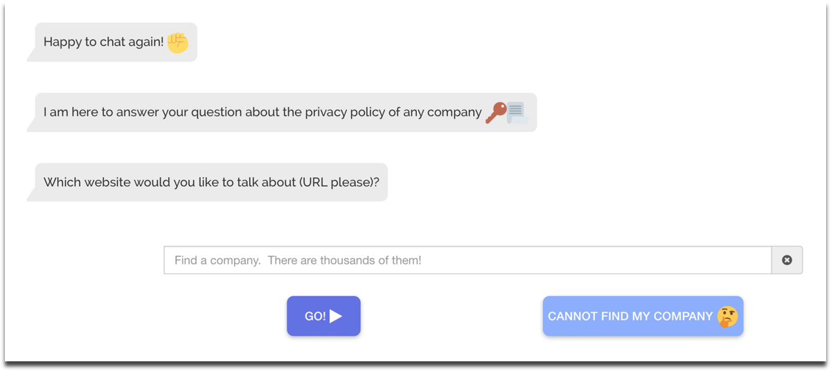 Captura de pantalla de PriBot, una herramienta de política de privacidad.