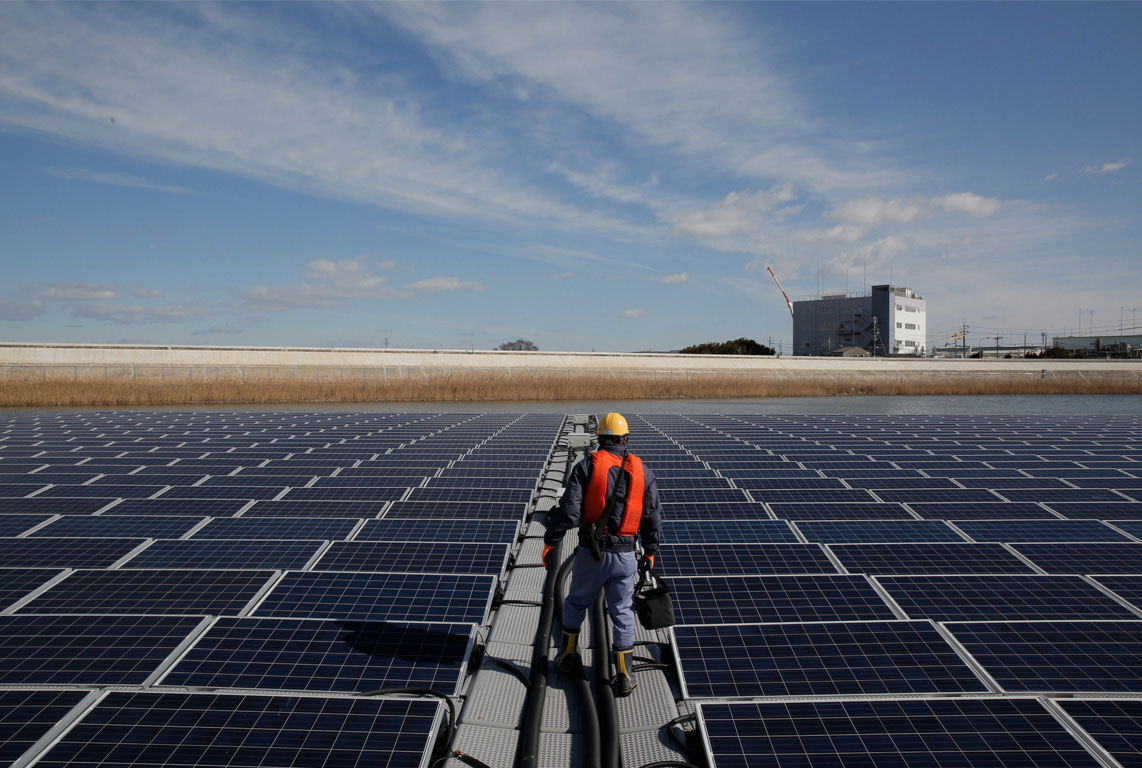 Esta es la granja solar del proveedor de Apple Ibiden en las afueras de Nagoya, Japón