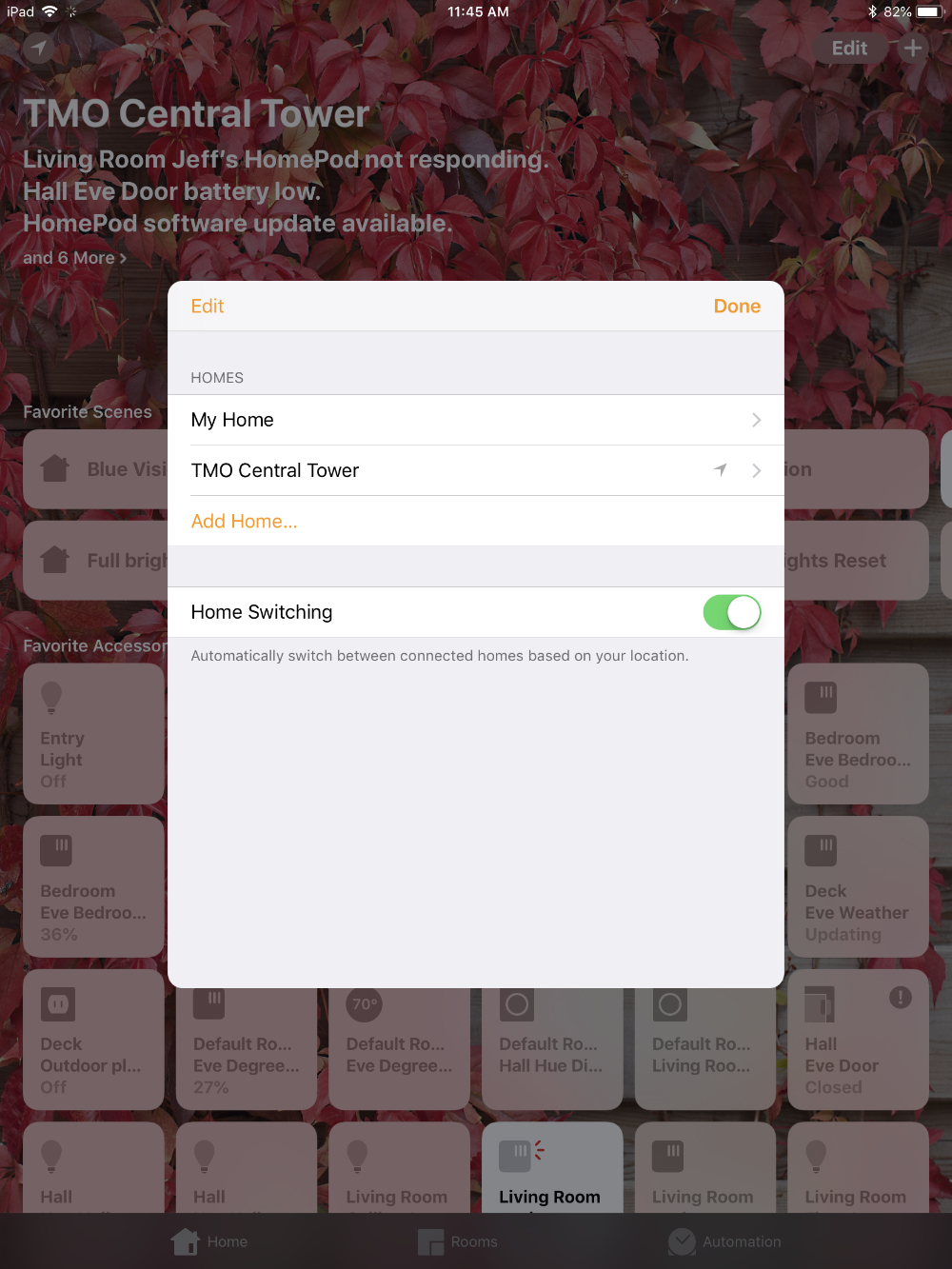 Elija su red HomeKit en la aplicación Home para ver la configuración