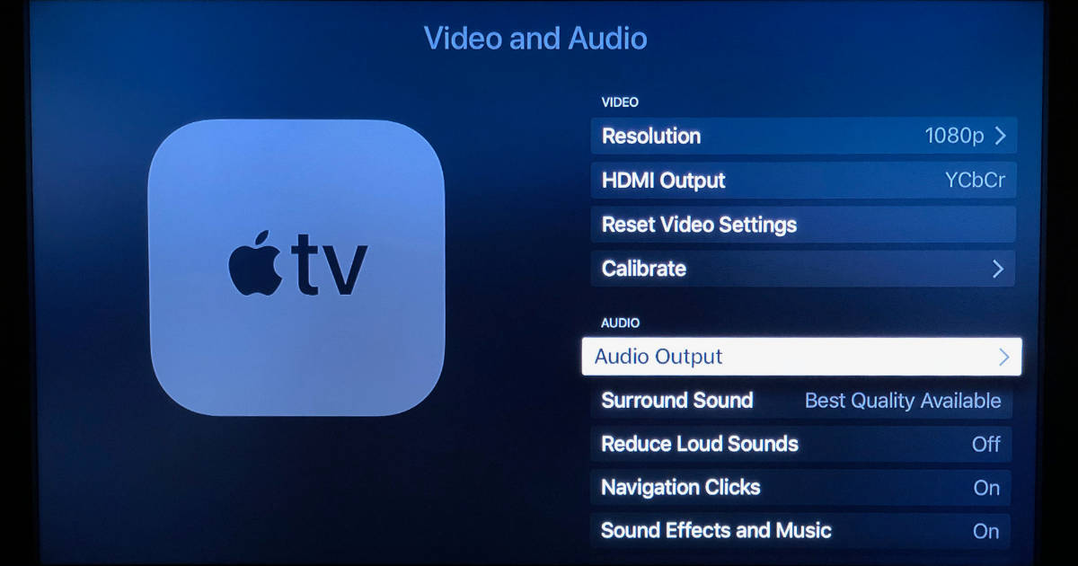 Configuración de salida de audio del Apple TV