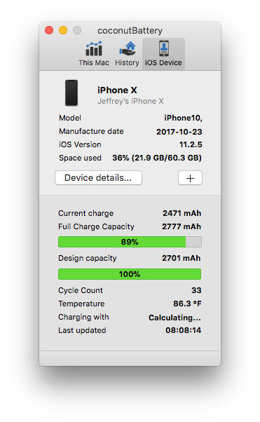 cocoBattery para Mac monitorea el estado de la batería del iPhone