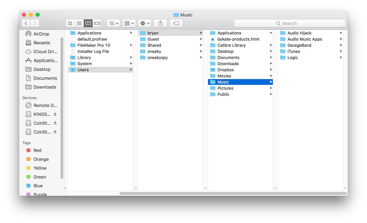 Ventana del Finder que muestra acceso completo a todo en macOS High Sierra