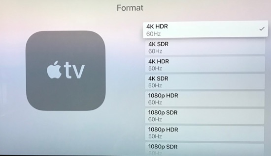 Ajustes de vídeo de Apple TV.