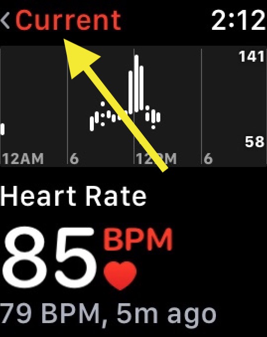 Ritmo cardíaco actual en Apple Watch