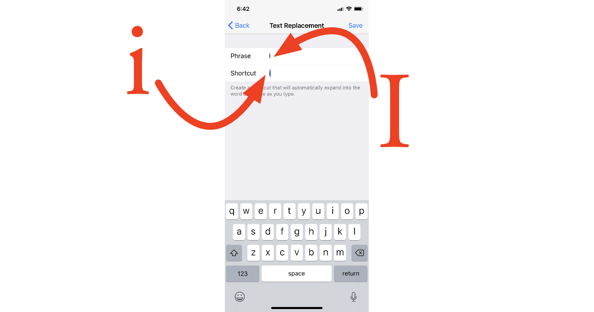 El reemplazo de texto de iOS 11 soluciona el error de reemplazo de caracteres i