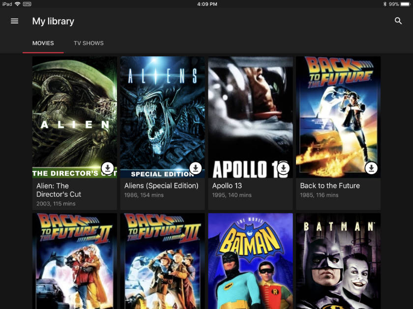 Aplicación Google Play para iPad con Movies Anywhere