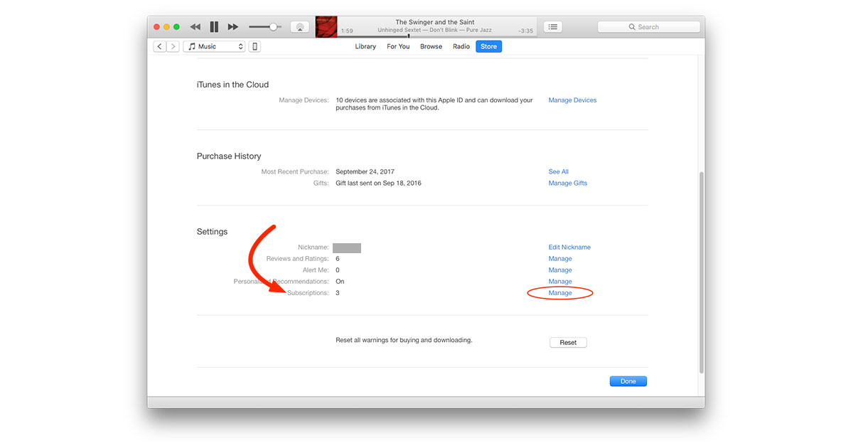 Administrar suscripciones en la aplicación iTunes