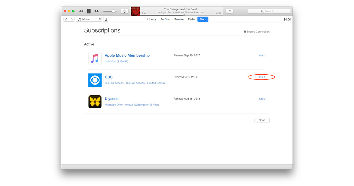 Editar la configuración de suscripción en iTunes le permite cancelar una suscripción