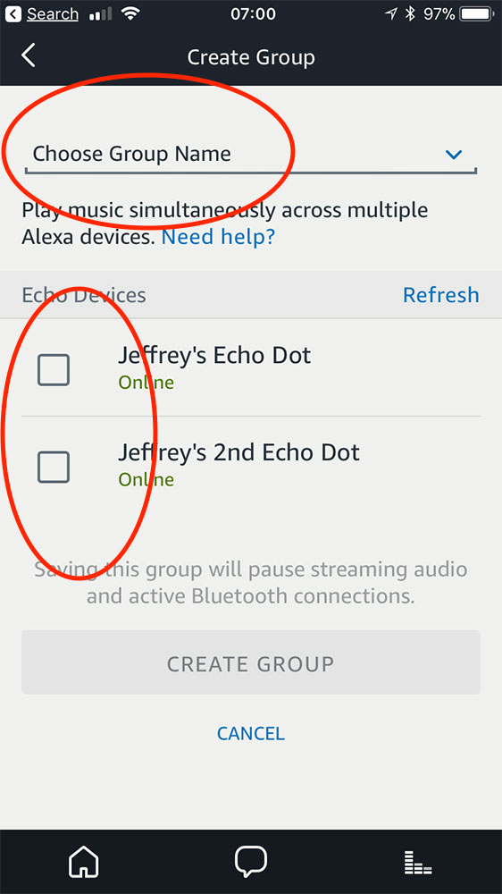 La aplicación Alexa configura un grupo de dispositivos Echo para transmitir música