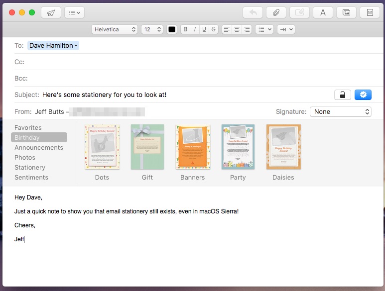 Varias selecciones para papelería en Apple Mail
