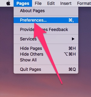 Acceso a las Preferencias de Pages para macOS