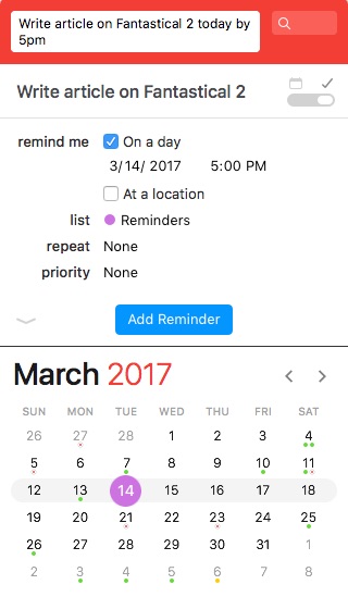 Ver tu calendario en Fantastical 2 para Mac