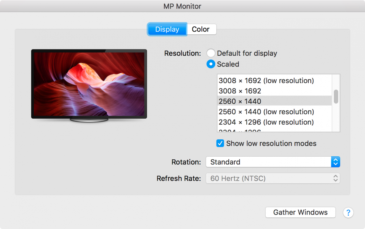Preferencias del sistema macOS Muestra las opciones de baja resolución que se muestran en un monitor 4k