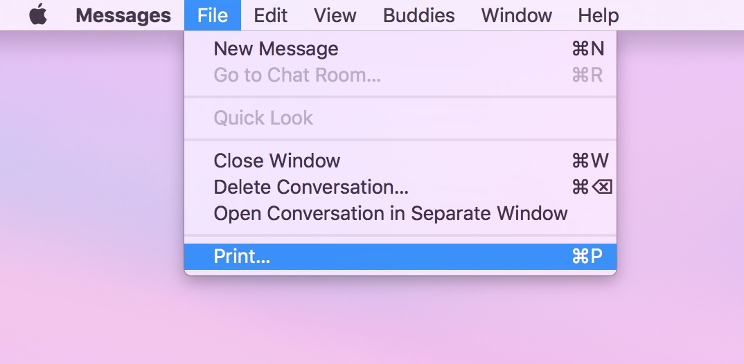 Opción Imprimir mensaje de macOS en la barra de menú