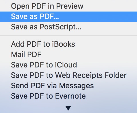 Opción Guardar PDF en el cuadro de diálogo Imprimir de macOS