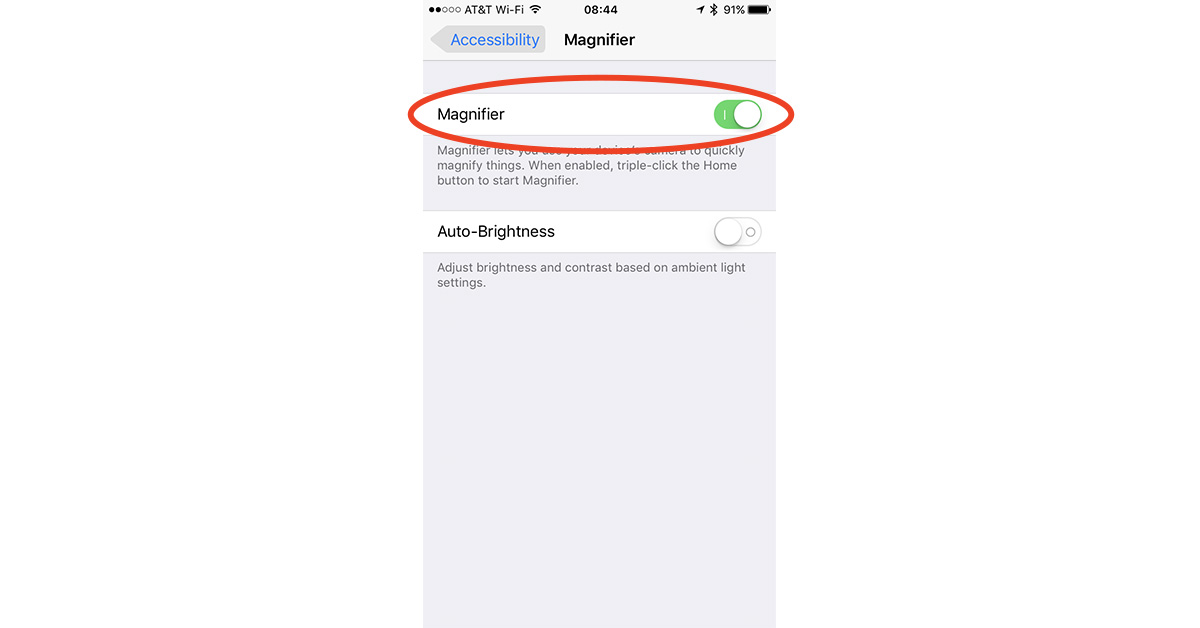 Configuración de la lupa de iOS 10 en Accesibilidad