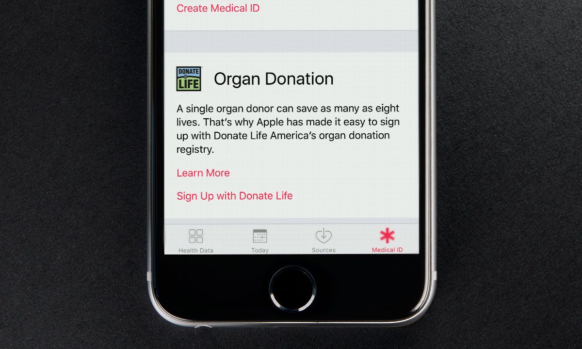 registro de donante de organos iphone