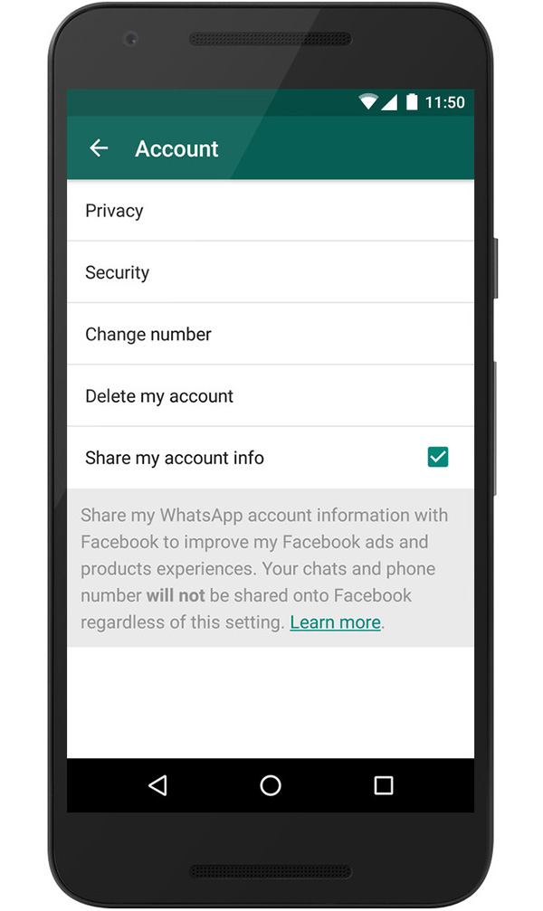 Opción de inhabilitación para compartir cuentas de WhatsApp