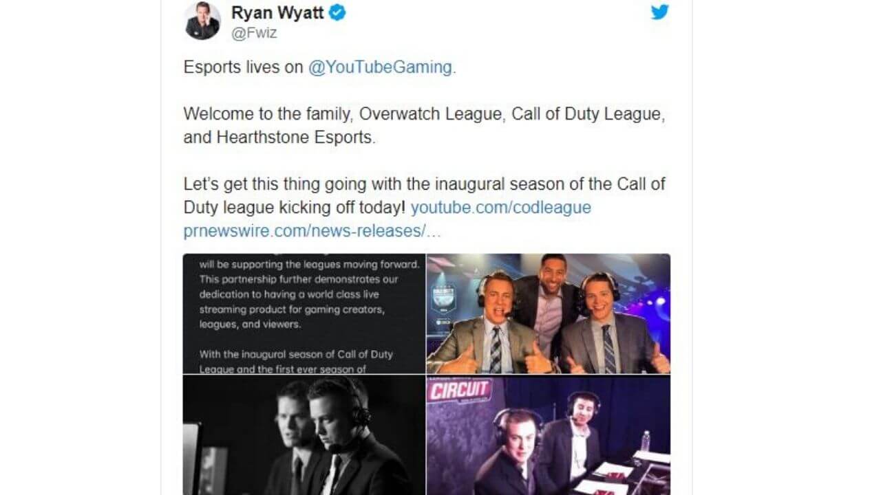 El tuit de Ryan Wyatt sobre la colaboración en YouTube