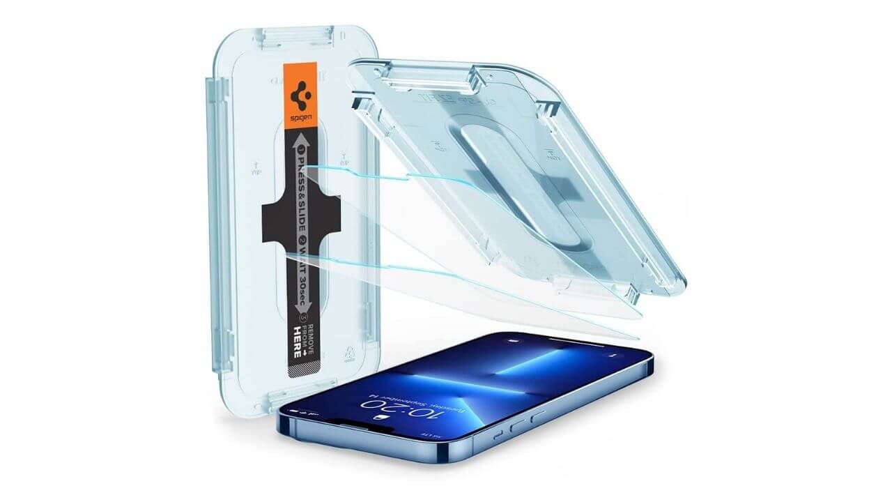 Protector de pantalla de vidrio templado Spigen para iPhone 13 Pro Max (mejor en general)