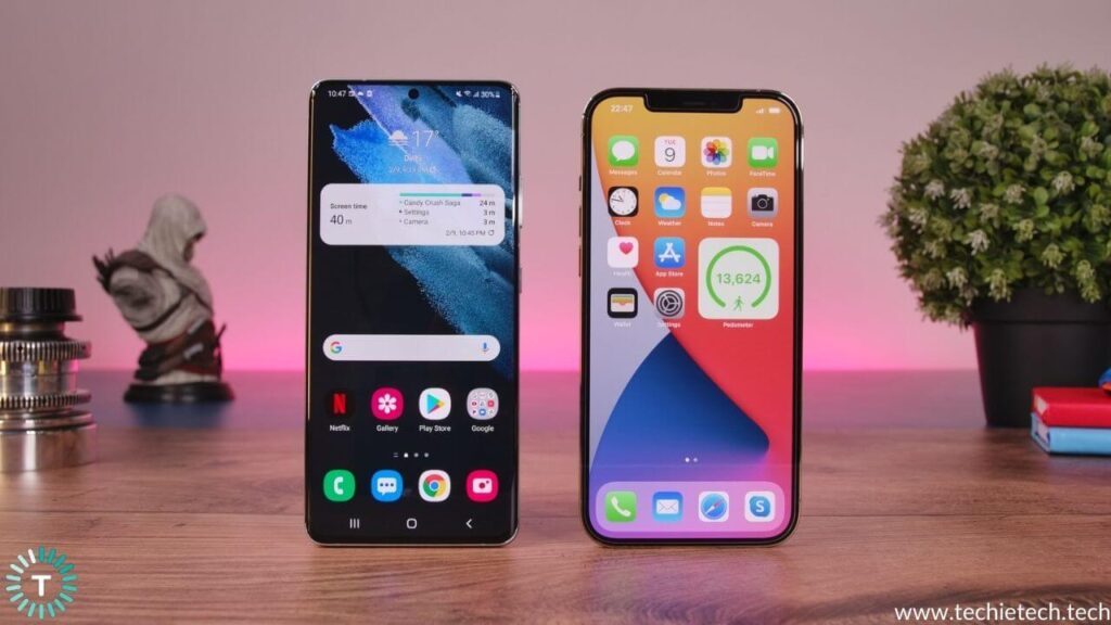 Comparación de pantalla entre el Galaxy S21 Ultra y el iPhone 12 Pro Max